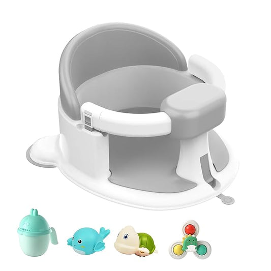 Baby Bath Seat for Babies 6 Months & Up, 360°Protection Bath Seats for Babies Sitting Up, Lockable Armrests, Non-Slip Comfortable Toddler Bath Seat with Soft Cushion