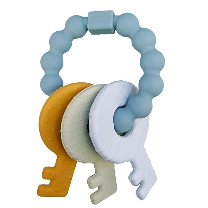 Baby Keys Teether Toys,Silicone Teething Toys for 3+ Months,Teething Keys Toy for Infants-Soft & Raised Texture to Soothe Gums,BPA Free (Deep Blue)