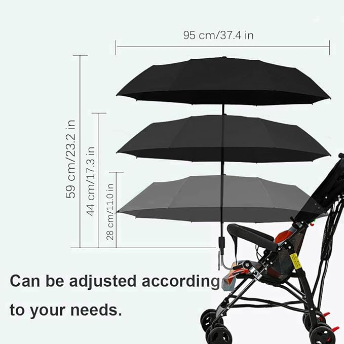 Universal Baby Stroller Sun Protection Parasol, with Umbrella Clip Fixing Device, UPF 90+ UV Protect Pushchair Sun Parasol (Black)
