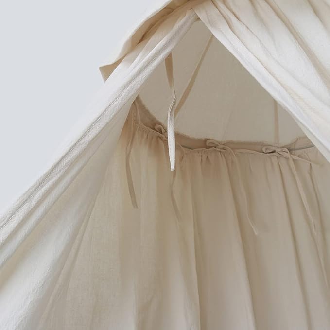 MAMERIA Kids Bed Canopy with Frills Cotton Hanging Tent Curtain Net for Reading Nook Hideaway Bedding Play Room Decor (Beige)