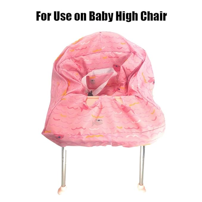 Portable Shopping Cart Cover, High Chair and Grocery Cart Covers for Babies, Kids, Infants & Toddlers, Attached Carry Bag (Simple Pink Fish)