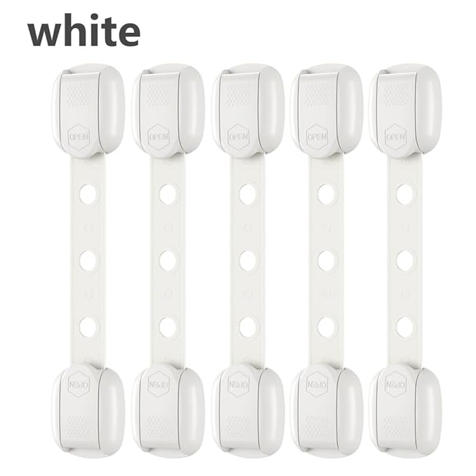 Child Safety Strap Locks (3 Pack) Baby Locks for Cabinets and Drawers, Toilet, Fridge & More. Adhesive Pads. Easy Installation, No Drilling Required, White/Gray (White, 3 pcs (Pack of 1))