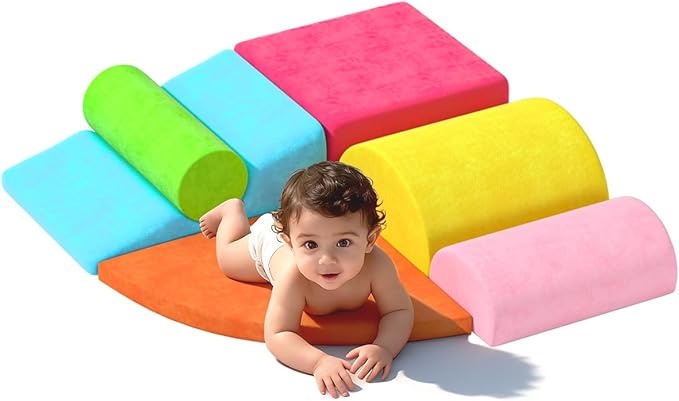8 Piece Toddler Climbing Blocks，Soft Play Climbing Toys Indoor for Toddlers Ideal Crawling and Exploration Play Set for Baby Gym/Toddler Playground (Rainbow Color, 6pcs)
