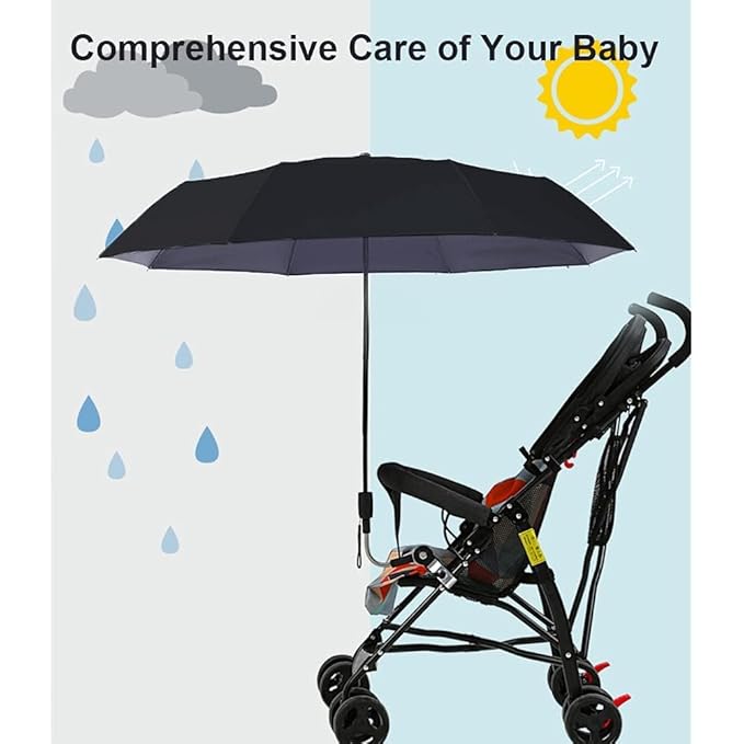 Universal Baby Stroller Sun Protection Parasol, with Umbrella Clip Fixing Device, UPF 90+ UV Protect Pushchair Sun Parasol (Black)