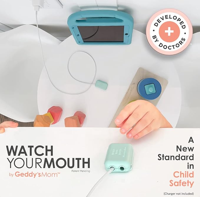 Geddy´s Mom Watch Your Mouth - The Award Winning Child Safety USDB Port Plug Cover| BPA & Phthalate-Free Charger Protector | Electrical Safety Baby Products (3-Pack, Dusty Aqua)