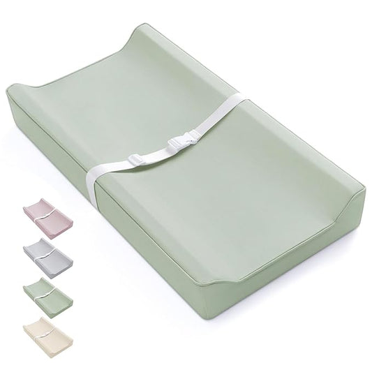 Blissful Diary Vegan Leather Baby Changing Pad with Waterproof & Wipe-Clean PU Cover, Standard Size Cozy Diaper Changing Pad for Dresser and Table, Light Green