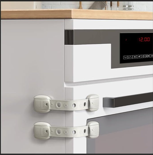 5 Pack Child Proof Refrigerator Lock, QYESWHSR Fridge Locks for Kids with Sticky Adhesive Pads, Child Safety Locks for Doors, RV Refrigerator, Oven Lock Child Safety Baby Cabinet Locks (Oven-Gray)