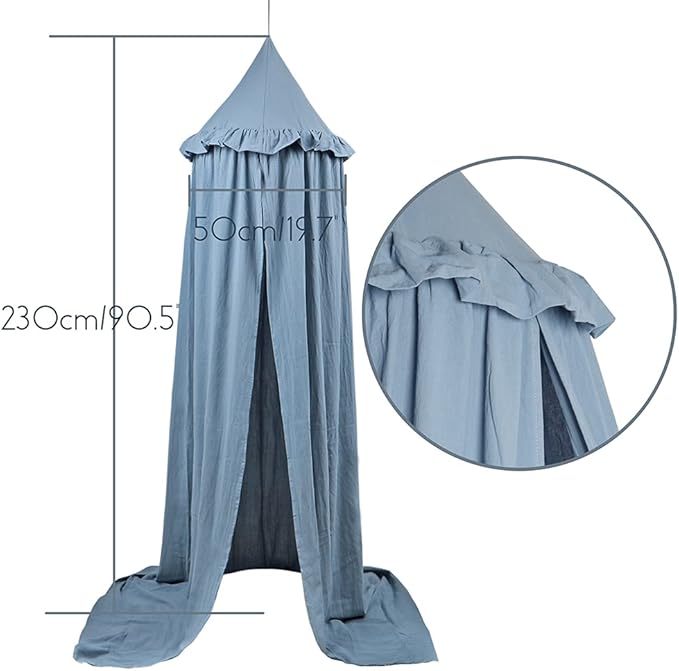 MAMERIA Kids Bed Canopy with Frills Cotton Hanging Tent Curtain Net for Reading Nook Hideaway Bedding Play Room Decor(Blue)