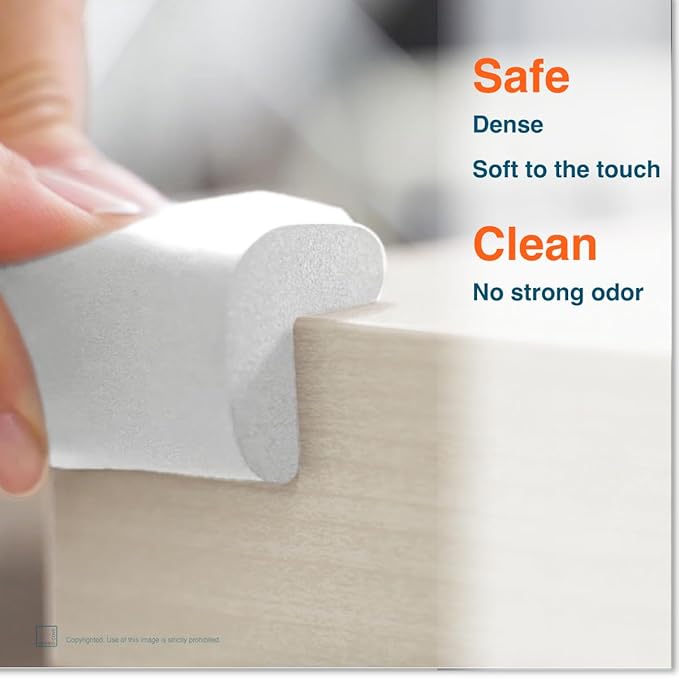 Roving Cove HeftyFit Corner Protector for Baby (8 Large Corners), Heavy-Duty Soft Rubber Foam Furniture Corner Bumper Guards, 3M Adhesive Pre-Taped, Oyster White (Off White)