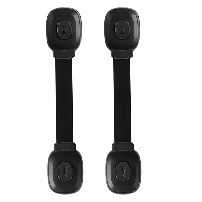 Fursafe&Q Cabinet Locks Baby Proofing, Child Safety Strap Locks Adhesive Black - Child Proof Fridge Lock Drawer Door Toilet Latches No Drill Multi-Purpose for Furniture Kitchen Lock