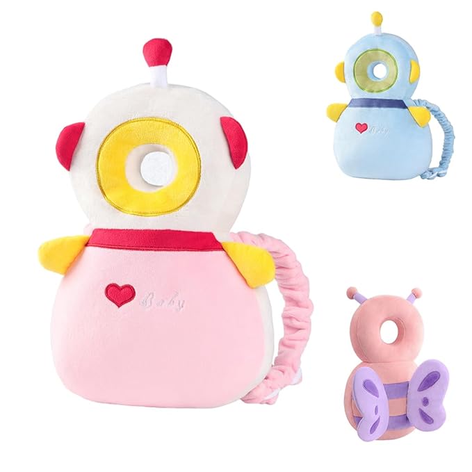JunNeng Baby Head Protector Backpack, Toddler Walking Fall Head Protection, Robot Pink
