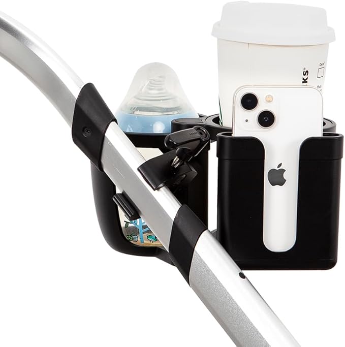 HOUSBAY Universal Stroller Cup Holder with Phone Holder, 3-in-1 Cup Holder - Large Caliber, Milk Bottle & Drink Holder