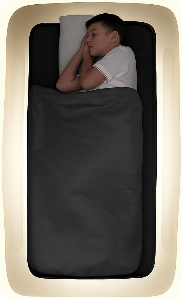 Inflatable Kids Travel Bed | Built-in LED Lights with Remote | Portable Toddler Bed for Kids | Travel Bed Air Mattress with Halo Effect | Twin Sized Mattress | Travel, Camping, Sleepovers