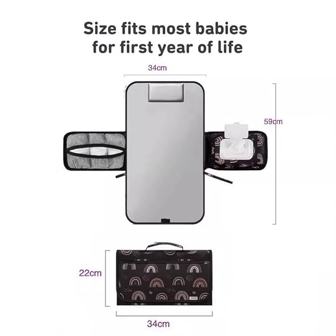 Portable Diaper Changing Station, Expandable Baby Diaper Bag, Compact Diaper Changing Travel Bag with Wet Wipe Pocket, Waterproof Baby Travel Station Set with 2 Bibs (Black)