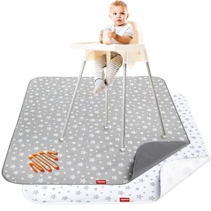 Splat Mat for Under High Chair Mat 2 Pack, Anti Slip Bottom Splat Splash Mess Floor Mat 42x46 Inch, Waterproof Portable Baby Highchair Mat for Art/Crafts/Playtime/Mealtime