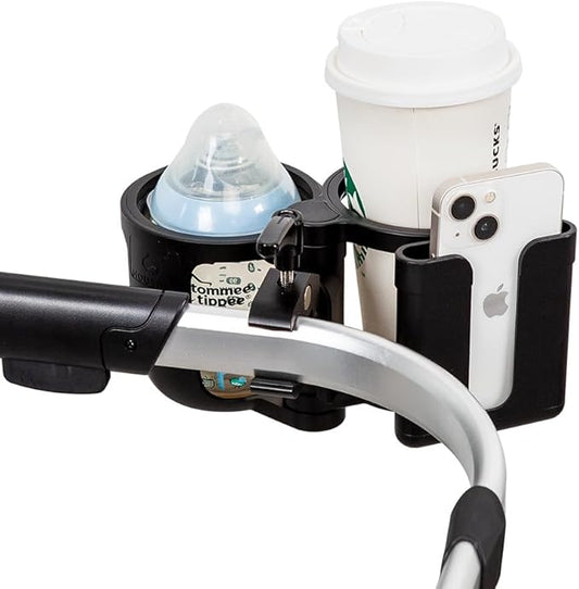 HOUSBAY Universal Stroller Cup Holder with Phone Holder, 3-in-1 Cup Holder - Large Caliber, Milk Bottle & Drink Holder