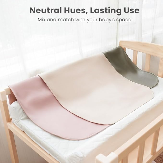 Konssy Faux Leather Baby Changing Mat, Waterproof, Wipeable & Portable Diaper Changing Pad for Travel or Home, Fits Perfectly in Diaper Bag, 30 x 17 inche (Blush,Beige)