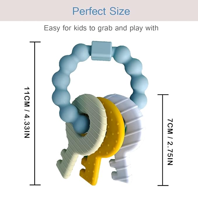Baby Keys Teether Toys,Silicone Teething Toys for 3+ Months,Teething Keys Toy for Infants-Soft & Raised Texture to Soothe Gums,BPA Free (Deep Blue)