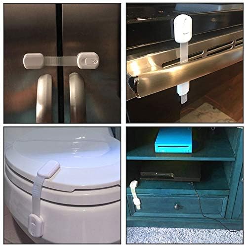 Child Proof Cabinet Locks - Cabinet Locks Baby Proofing with 3M Adhesives for Refrigerator, Oven, Cupboards, Toilet Seat - Adjustable,Easy Installation,No Drilling (4 Pack)