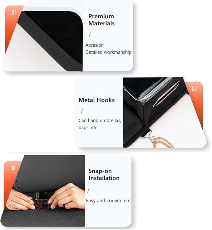 Tumecos Car Seat Back Storage Bag, Car Backseat Organizer with Tissue Box, Large Capacity Car Storage Box, Multi-function Car Rear Seat Storage Pocket, Universal for Most Vehicles (Style B, Black)