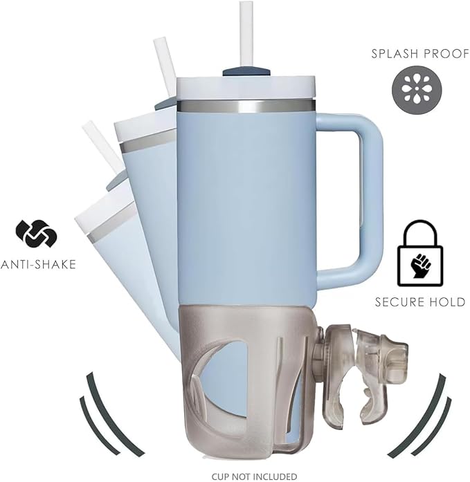 New Stroller Cup Holder for Stanley Quencher H2.0 (30 & 40 Oz. Models), Also Compatible with Stanley IceFlow (20 & 30 Oz. Models) - Transparent