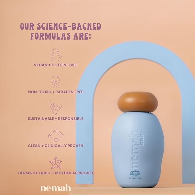 Nemah - Soothing Baby Lotion - Organic Baby Lotion for Sensitive Skin with Actismart Chamomile, Jojoba Oil, & Activera Aloe Vera - Vegan & Cruelty-Free - 9.8 fl. oz.