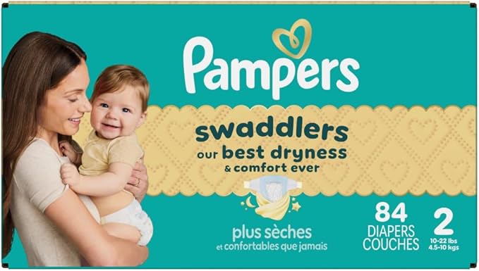 Pampers Swaddlers Diapers, Size 2 (10-22 lbs), 84 Count, Absorbent, Keeps Baby Dry and Comfortable, Skin Safe Disposable Baby Diaper (Packaging May Vary)