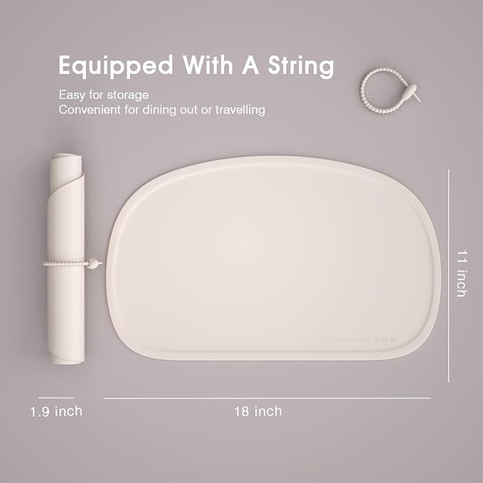 Cuddle Campus Silicone Placemat with Raised Edges for Kids,Toddlers,Babies, Non-Slip Table Setting Placemat for Dining,Come with String for Storage