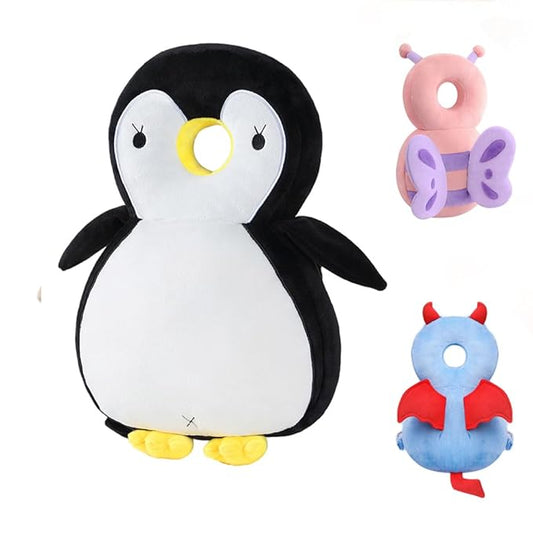 JunNeng Baby Head Protector Backpack, Toddler Walking Fall Head Protection, White Black Penguin