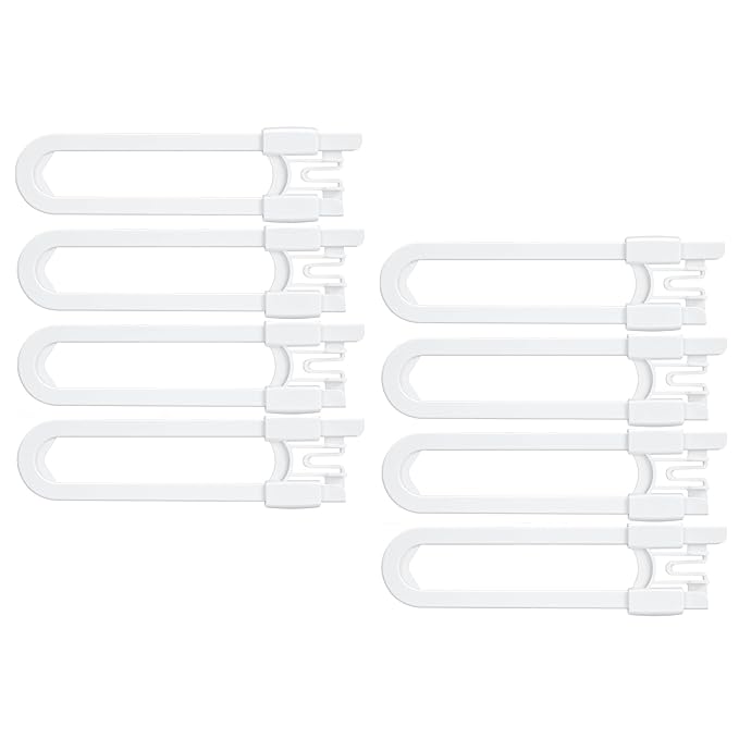 Vmaisi 8 Pack Baby Sliding Cabinet Locks - Adjustable U Shaped Child Safety Locks,Childproof Latches for Kitchen Bathroom Storage Cupboards Doors, Handles and Knobs White