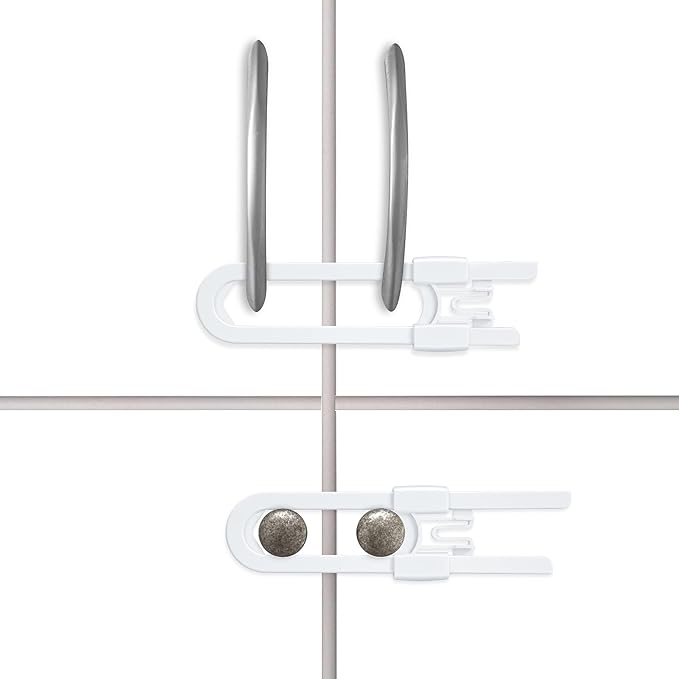 Vmaisi 20 Pack U Shaped Sliding Cabinet Locks Baby Proofing - Adjustable Child Safety Locks,Childproof Latches for Kitchen Bathroom Storage Cupboards Doors, Handles and Knobs White