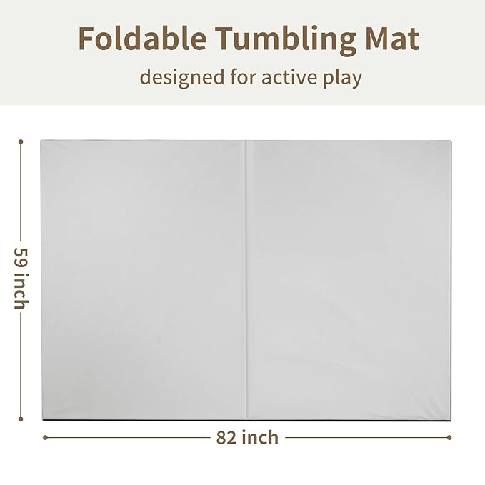 Large Vegan Leather Baby Play Mat for Floor,1.3"Thick Foam 59x82 Foldable Waterproof Kids Play Mat,Stylish and Just Wipe-Clean Playmat for Baby Play on Floor (Grey)