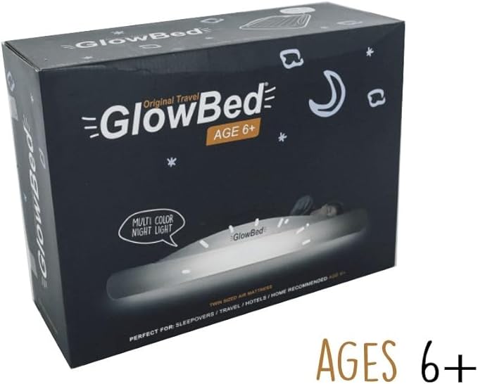 Inflatable Kids Travel Bed | Built-in LED Lights with Remote | Portable Toddler Bed for Kids | Travel Bed Air Mattress with Halo Effect | Twin Sized Mattress | Travel, Camping, Sleepovers