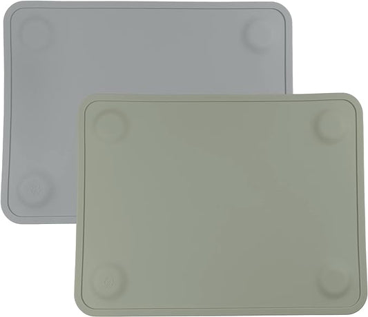 WeeSprout Silicone Suction Placemats for Babies, Toddlers & Kids, Durable Food Grade Silicone with Non-Slip Suction, Raised Edges Contain Mess, Dishwasher Safe, for Dining Table & Restaurants, 2 Pack