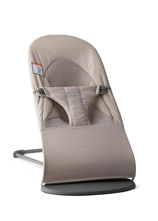 BabyBjörn Bouncer Balance Soft, Sand Gray, Woven/Jersey, Tri-Fabric | 2-in-1 Adjustable Baby Bouncer Seat and Toddler Chair, Newborn to Toddler (8-29 lbs), 4 Positions, Lightweight & Portable