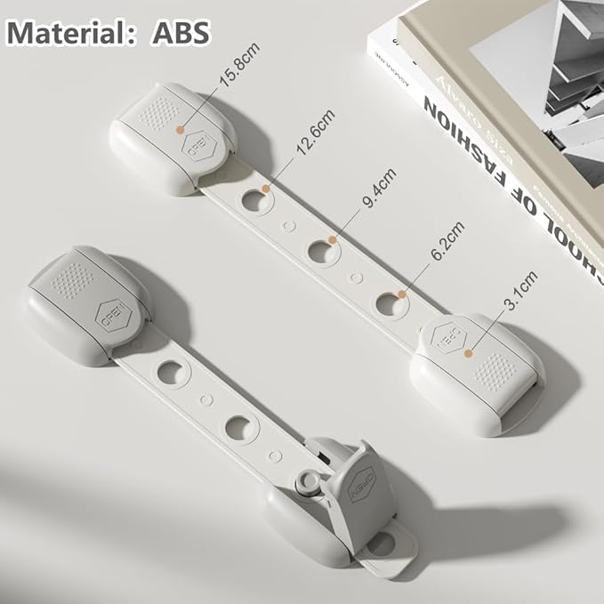 Child Safety Strap Locks (10 Pack) Baby Locks for Cabinets and Drawers, Toilet, Fridge & More. Adhesive Pads. Easy Installation, No Drilling Required, White/Gray (White, 10 pcs (Pack of 1))