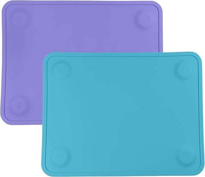 WeeSprout Silicone Suction Placemats for Babies, Toddlers & Kids, Durable Food Grade Silicone with Non-Slip Suction, Raised Edges Contain Mess, Dishwasher Safe, for Dining Table & Restaurants, 2 Pack