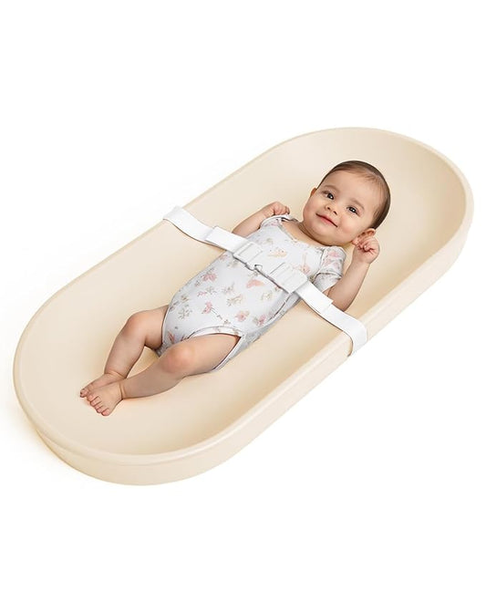 COMOMY Baby Changing Pad for Dresser - Wipeable Changing Pad with Restraining Belt, Waterproof, Soft, Lightweight and Portable, Easy to Clean for On The Go Diaper Change, Oatmeal-Colored