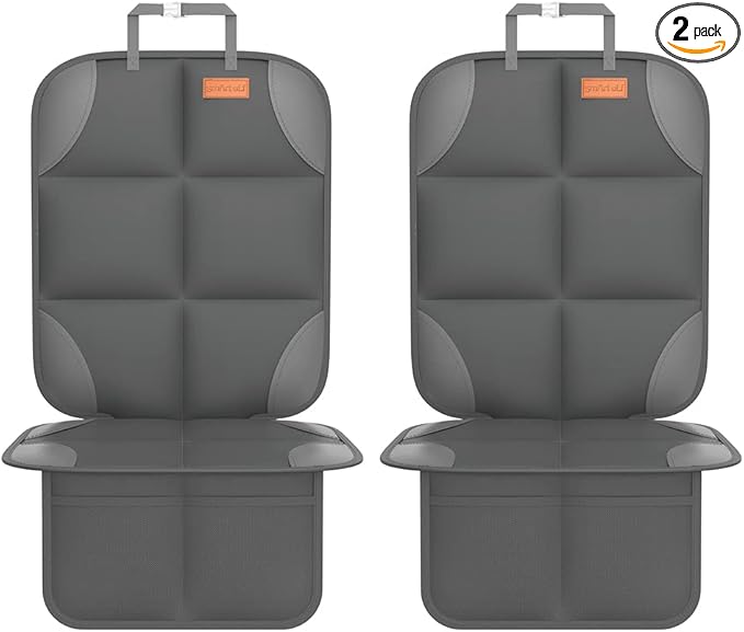 SMART ELF Car Seat Protector for Child Car Seat - Waterproof 600D Fabric Baby Seat Protectors for Non-Slip Backing Mesh Pockets for Baby and Pet, Easy Storage（Dark Gray）
