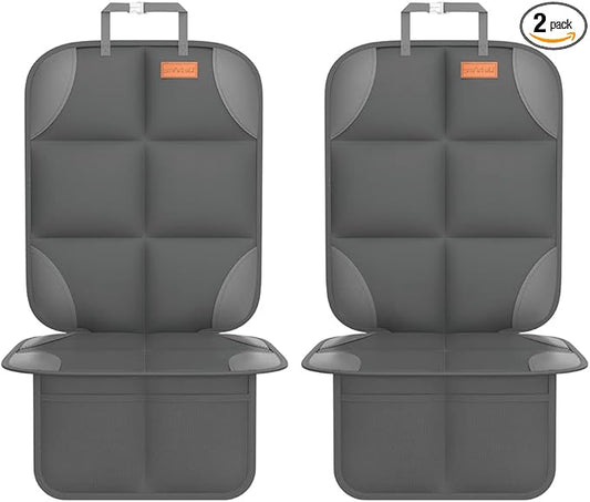 SMART ELF Car Seat Protector for Child Car Seat - Waterproof 600D Fabric Baby Seat Protectors for Non-Slip Backing Mesh Pockets for Baby and Pet, Easy Storage（Dark Gray）