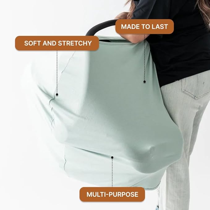 Parker Baby 4 in 1 Car Seat Cover for Girls and Boys - Stretchy Carseat Canopy, Nursing Cover, Grocery Cart Cover, High Chair Cover - Sage