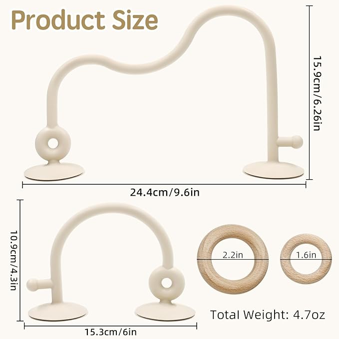 Baby Sensory Teething Chew High Chair Suction Toys for Infant Toddlers 6 12 18 24 Months, Food Grade Silicone Teether with Oak Loop Montessori Educational Baby Bath Toy Gifts (Beige)
