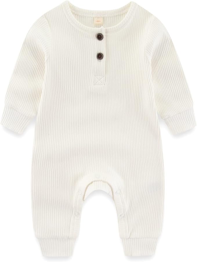 Newborn Baby Boys Girls One Piece Romper With Mitten Cuffs 3 Pack Long Sleeve Ribbed Button Jumpsuit Outfit Clothes