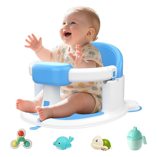 Baby Bath Seat for Babies 6 Months & Up, 360°Protection Bath Seats for Babies Sitting Up, Lockable Armrests, Non-Slip Comfortable Toddler Bath Seat with Soft Cushion