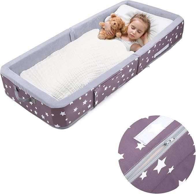 Mooedcoe Foldable Toddler Floor Bed with Sides, Folding Toddler Bed for Travel Kid Foam Sleeping Cot for Children 18M – 5yr Old