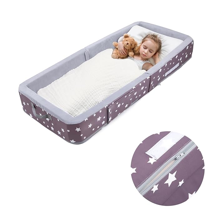 Mooedcoe Foldable Toddler Floor Bed with Sides, Folding Toddler Bed for Travel Kid Foam Sleeping Cot for Children 18M – 5yr Old