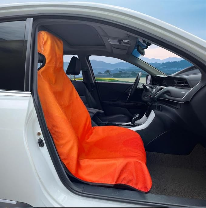 Waterproof Stain Resistant Towel Car Seat Cover，Universal Non-Slip for Car, Truck, SUV, Van Seat for Gym Workout,Swimming,Beach and Workout Outdoor ， Machine Washable (2pcs Gradient Orange)