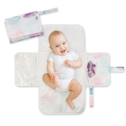 Tiny Twinkle Portable Diaper Changing Pad – Foldable, Waterproof & Compact Travel Changing Mat with Storage | Smart Wipes Pocket for On-The-Go Parents(Cotton Candy)