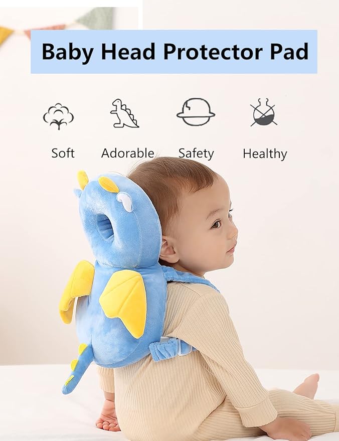 JunNeng Baby Head Protector Backpack, Toddler Walking Fall Head Protection, Blue Angel