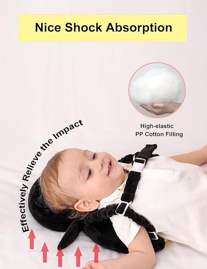 JunNeng Baby Head Protector Backpack, Toddler Walking Fall Head Protection, White Black Penguin